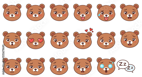 Cute Bear Emoticons & Emojis: Expressive Cartoon Animal Faces