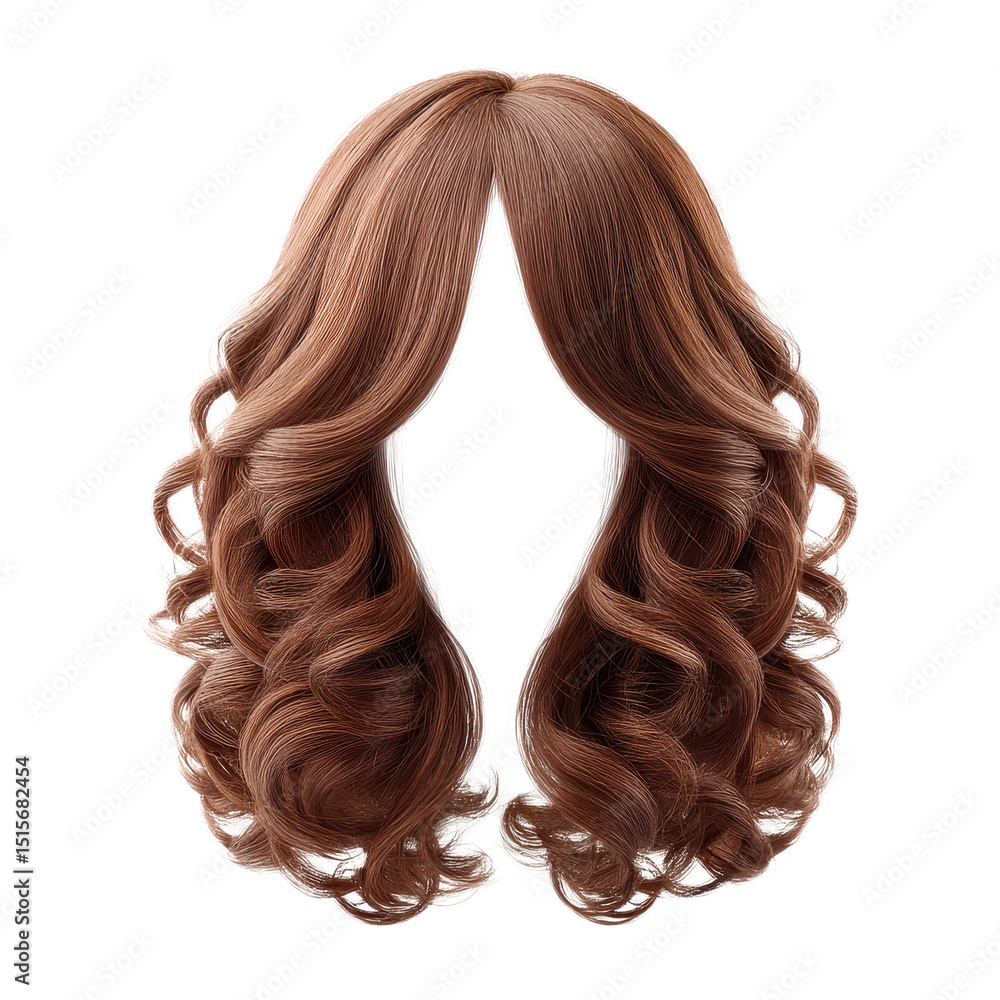 Naklejka premium Soft watercolor curls in warm brown shades flow beautifully in this realistic hair design with gentle waves and natural shine