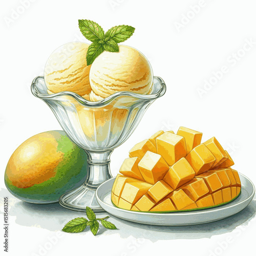 Sunshine Scoop Mango Ice Cream isolated watercolor vector illustration svg