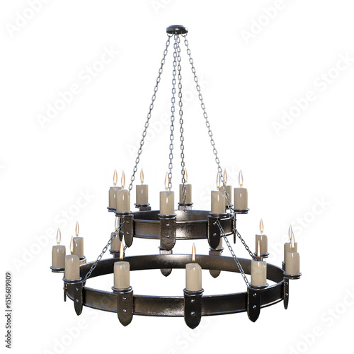 Ornate Iron Chandelier with Faux Candle Lighting on White Background