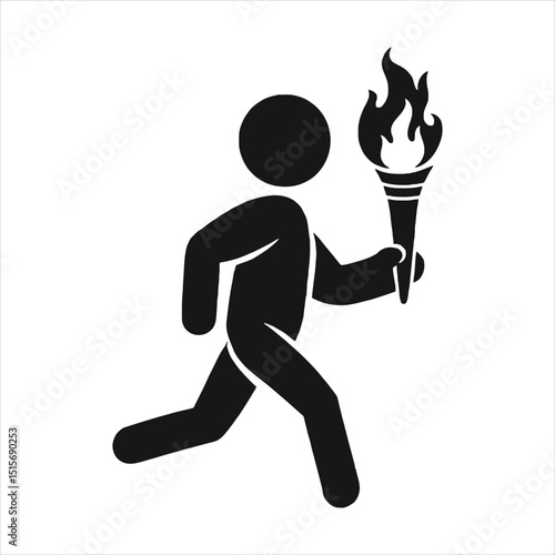 Torch Bearer Icon: Running Person with Flaming Torch Symbol