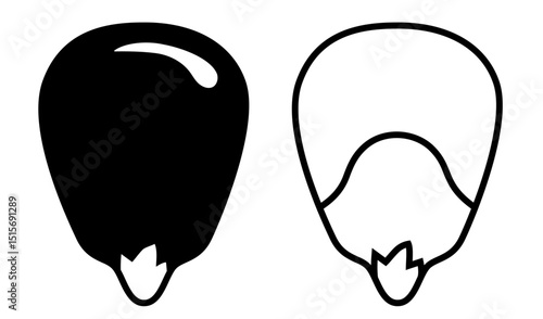 Corn kernel vector icons in solid and outline styles. Editable line weight. Minimal black and white graphic of shelled corn pieces, corn seed, popcorn kernels, or cereal grain.