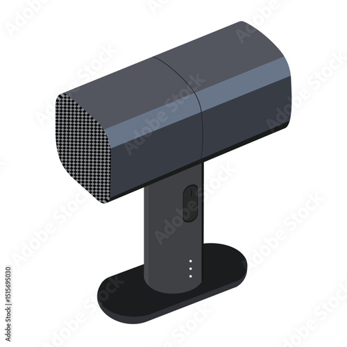 Modern grey desktop microphone with checkered grille pattern