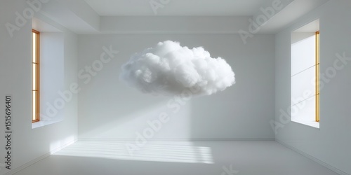 Floating cloud in a minimalist room.