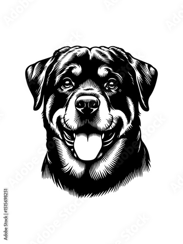 Detailed Rottweiler dog vector illustration depicting the breed's muscular build and alert expression