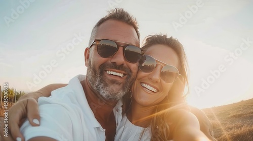 Sun-Kissed Smiles: Couple's Joyful Selfie at Golden Hour