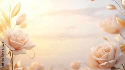 Beautiful pastel roses and leaves gracefully arranged for presentation purposes