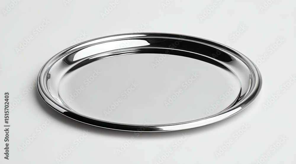 A polished, oval silver tray with a slightly raised, double-rimmed edge sits on a light gray background A polished, oval silver tray with a slightly raised, double-rimmed edge sits on a light gray background