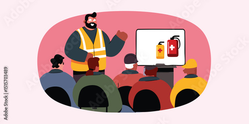 Capturing the moment of the workshop of fire safety with presentation scene, a vital lesson being taught and learned for all workers.