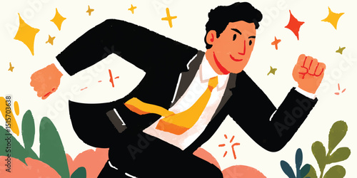 An enthusiastic business executive strides forward with determination and drive, embodying the essence of ambition and relentless pursuit in achieving the goal.