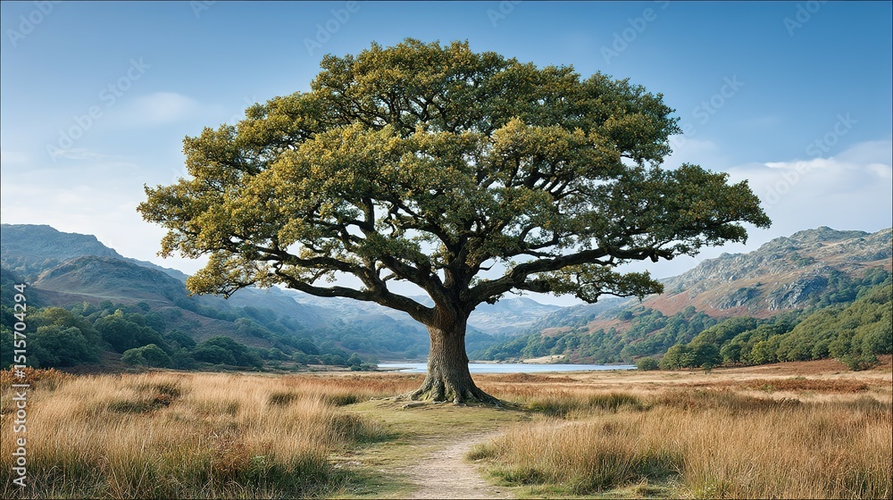 Majestic tree stands tall in a serene landscape. Majestic tree stands tall in a serene landscape.