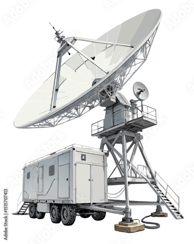 ground-based radar unit with tracking dish and antenna, clean vector on white

