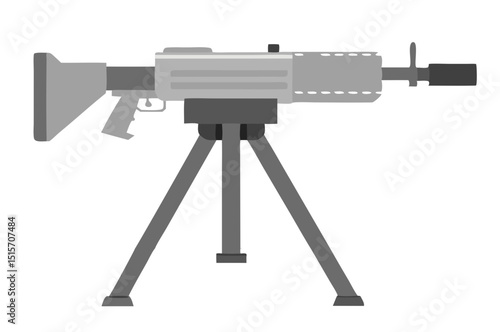 gun emplacement on tripod with ballistic shield, clean vector on white
