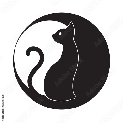 Black Cat Sitting Calmly Inside a Yin Yang Circle