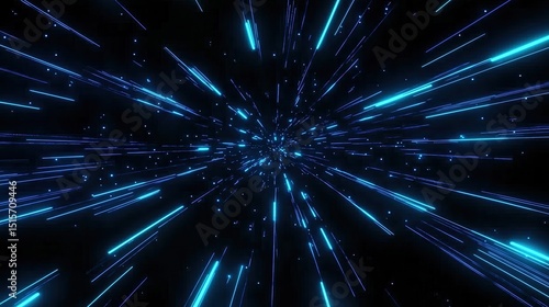 Hyperspace Tunnel with Blue Light Streaks