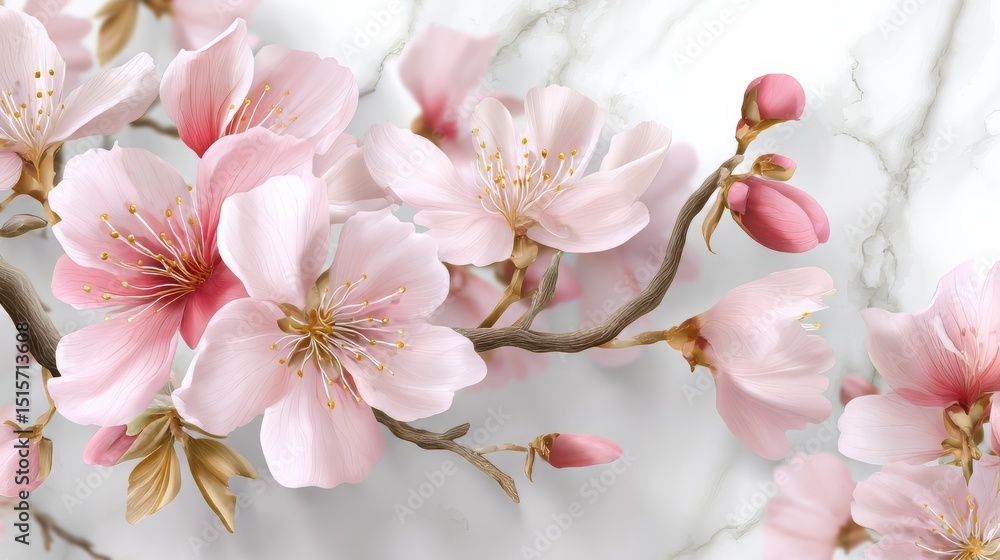 Obraz premium A Breathtaking Watercolor Illustration of Delicate Pink Flowers on a Branch That Captivates the Eye