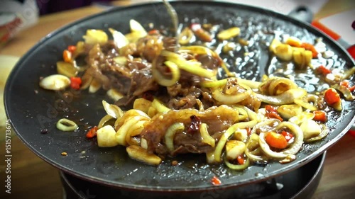 Yakiniku or BBQ is the food that grille a thin sliced beef and dipped