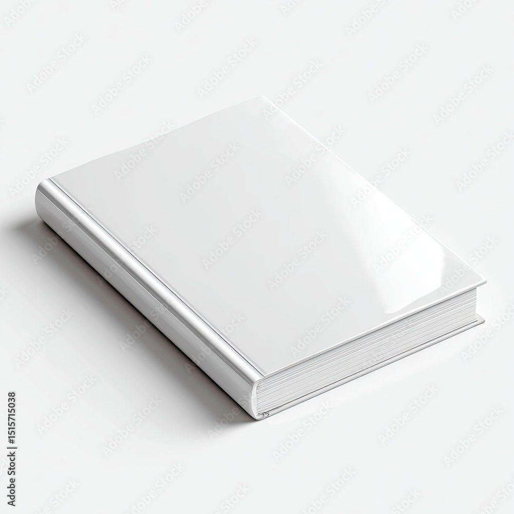 A pristine, blank, white hardcover book rests on a minimalist, off-white background, showcasing a subtly reflective surface A pristine, blank, white hardcover book rests on a minimalist, off-white background, showcasing a subtly reflective surface