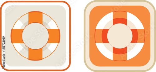 Two orange and white life preserver icons vector elements