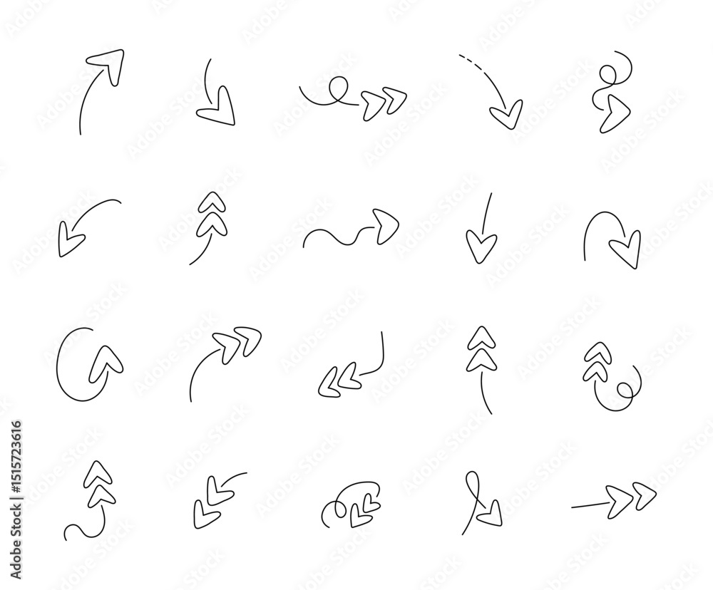 Minimalist arrows with abstract decorative curved line art design elements for modern outline motion graphics and direction symbols Minimalist arrows with abstract decorative curved line art design elements for modern outline motion graphics and direction symbols