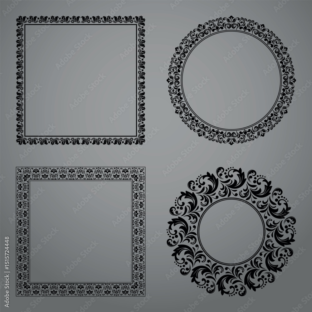 Set of decorative frames Elegant vector element for design in Eastern style, place for text. Floral black and white borders. Lace illustration for invitations and greeting cards. Set of decorative frames Elegant vector element for design in Eastern style, place for text. Floral black and white borders. Lace illustration for invitations and greeting cards.