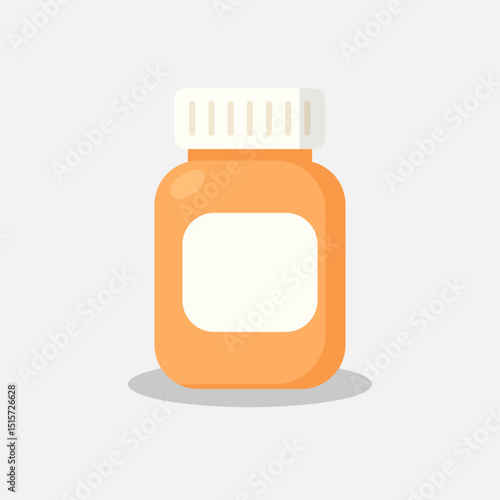 Orange pill bottle with blank label and white cap isolated on light background, pill bottle symbolizing health and medicine, pill bottle perfect for pharmaceutical visuals