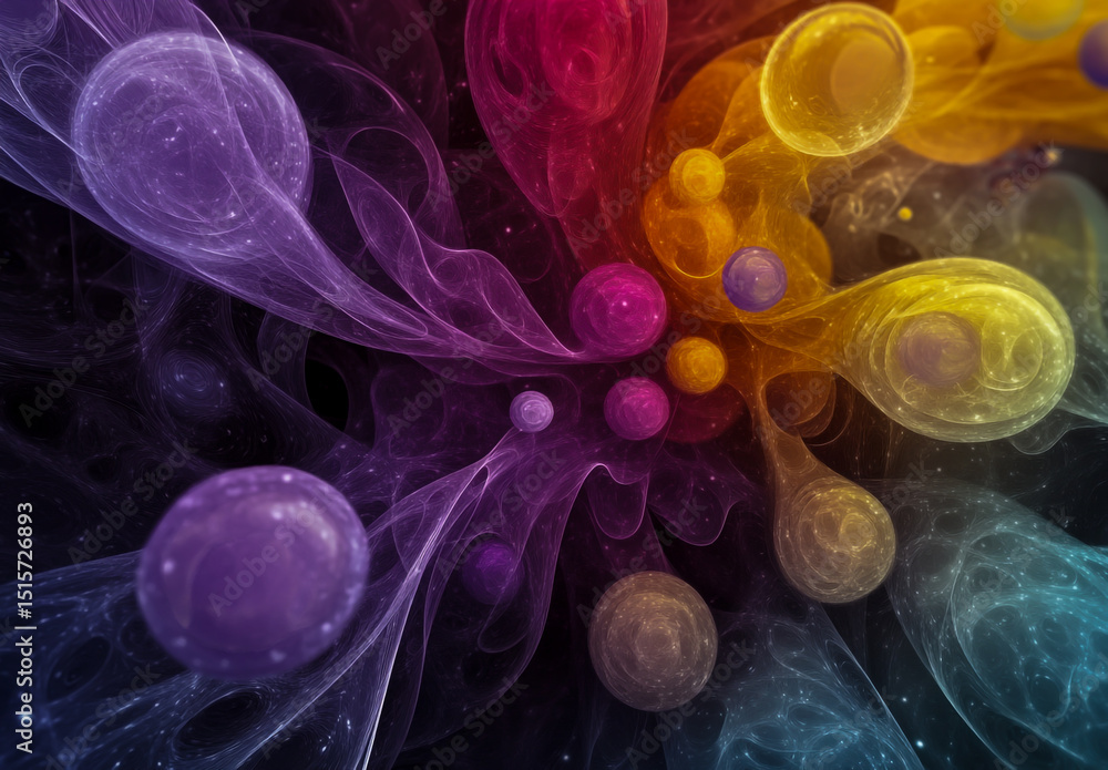 Obraz premium A vibrant 3D abstract background where colorful spheres, smooth gradients, and soft geometric shapes combine into a dynamic composition.
