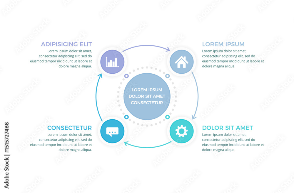 Modern circular diagram infographic with four connected steps, vector eps10 illustration