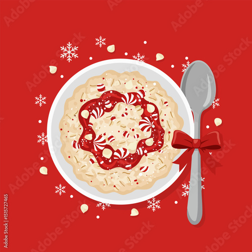 Festive Oatmeal Breakfast with Candy Topping and Decorative Spoon