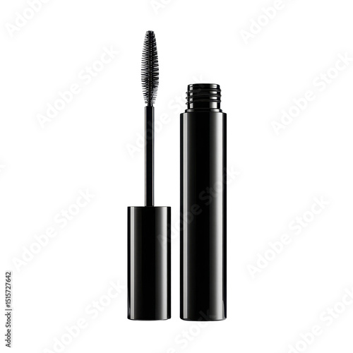 Black mascara wand and tube beauty product isolated transparent background