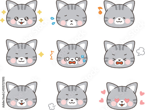 サバトラネコの顔アイコン　表情セット2