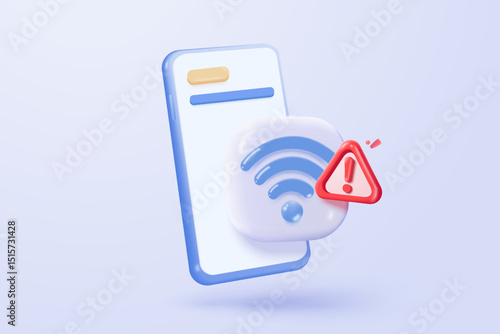 3d icon wireless connect and sharing network on internet. Hotspot access point for false, problem, fail to connect. Broadcasting area join public. 3d WiFi simplicity icon vector render illustration