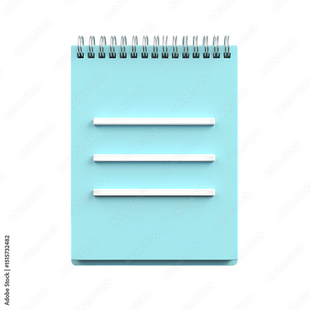 Obraz premium A light blue notepad with white horizontal lines and a spiral binding close up isolated on transparent background