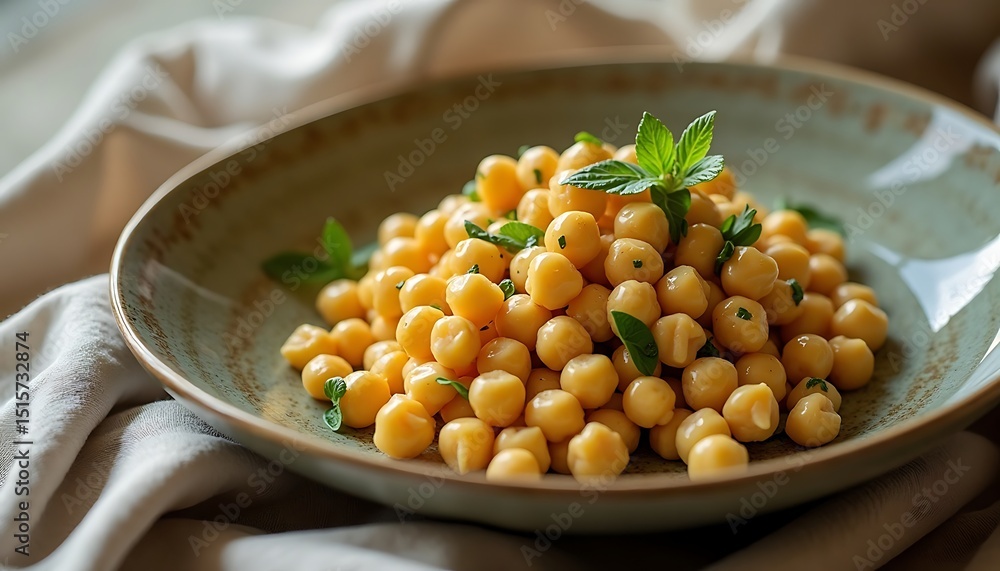 Chickpeas in Bowl Garnished with Mint for a Healthy Meal Chickpeas in Bowl Garnished with Mint for a Healthy Meal