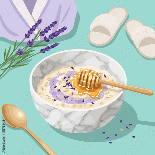 Oatmeal Bowl with Honey and Lavender for Relaxing Morning