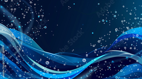 A blue and white background with a stream of water and sparkling droplets. The water is flowing in a wavy pattern, creating a sense of movement and energy. The sparkling droplets add a touch of magic