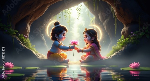 Krishna radha love lotus flower hindu god divine spiritual mythology devotion