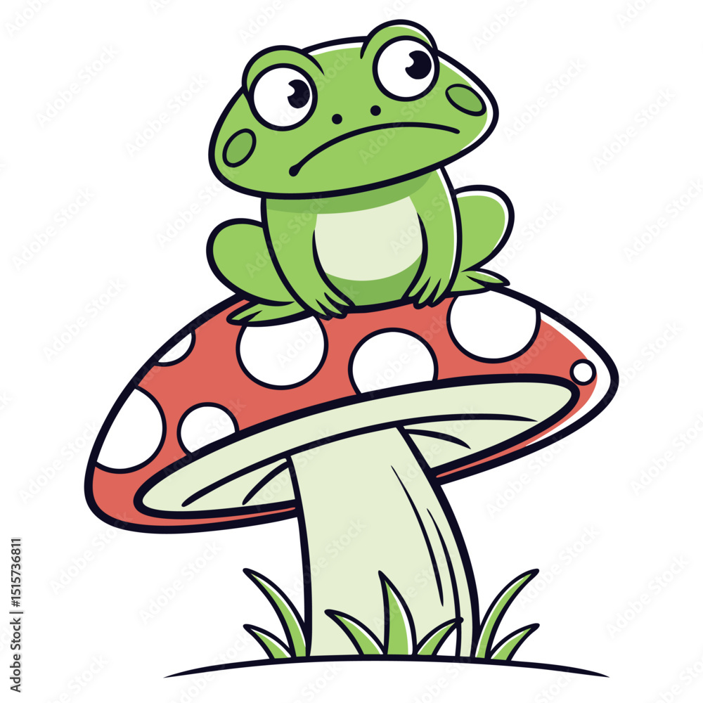 Sad Frog Sitting On A Spotted Mushroom Sad Frog Sitting On A Spotted Mushroom