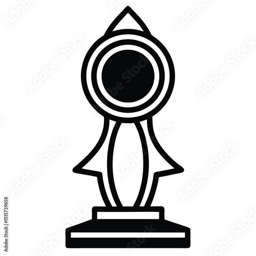Black and White Award Icon in Silhouette Style Featuring a Trophy Badge on a White Background for Achievement and Recognition Designs