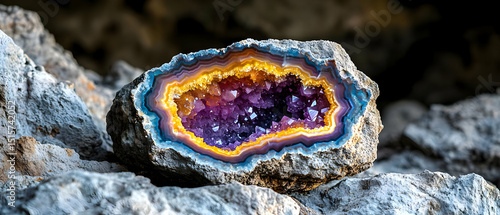 Colorful Geode Specimen On Rocks