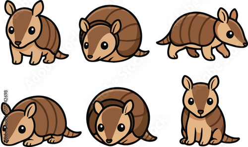 vector illustration of armadillo funny cartoon mascot cute character cartoon with 6 poses 01