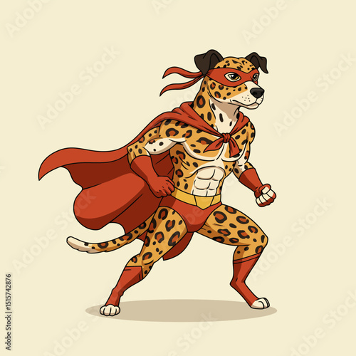 Dog Superhero Cartoon Character Posing with Cape and Mask in Costume