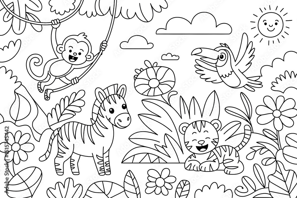 Animal Jungle Line Drawing Animal Jungle Line Drawing