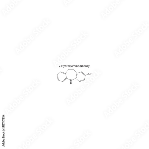 2-Hydroxyiminodibenzyl skeletal structure. Hydroxylated tricyclic derivative compound schematic illustration. Simple diagram, chemical formula.