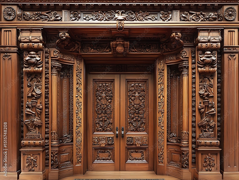 Obraz premium Intricate woodworking marvel: An elaborate doorway with deep carving