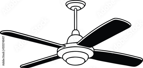 A clean line drawing of a ceiling fan, Simple black and white ceiling fan illustration