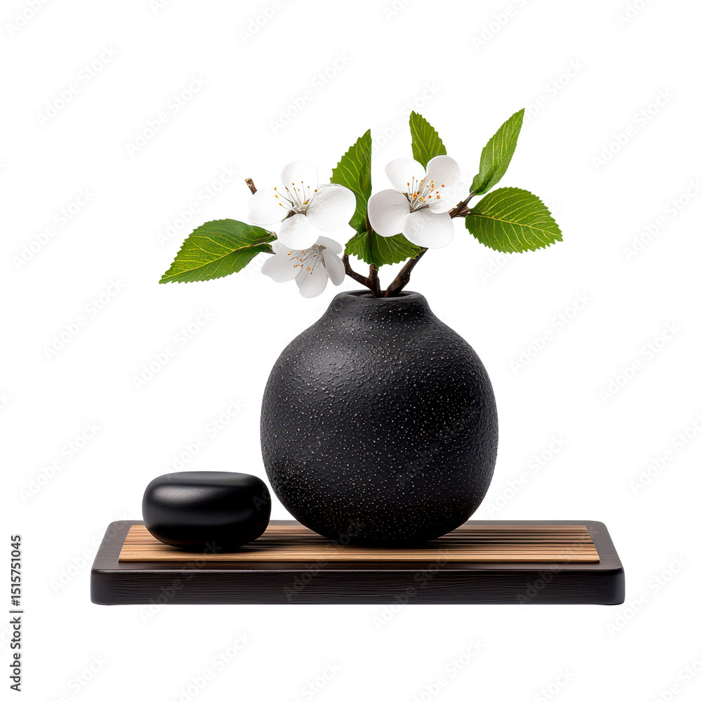 Elegant vase with white flowers and leaves. Elegant vase with white flowers and leaves.