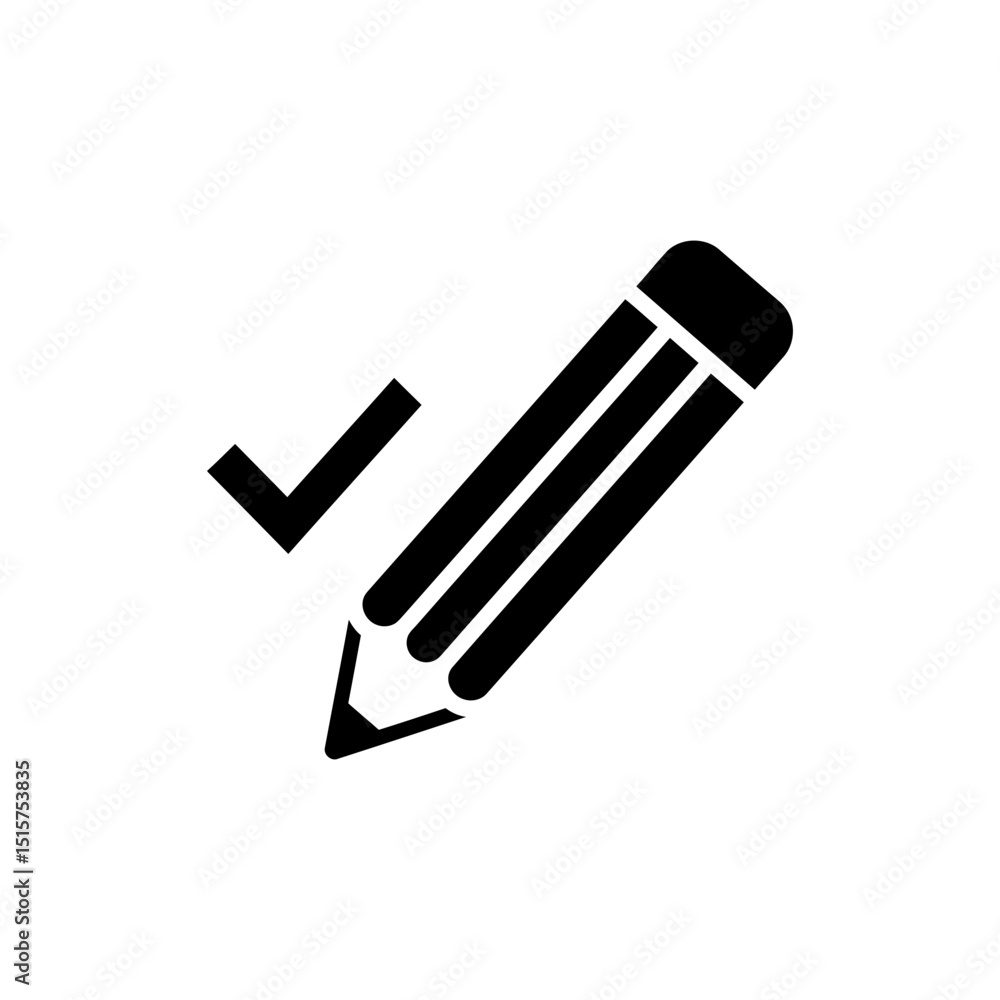 Pencil Icon with Checkmark Symbolizing Approval and Editing Pencil Icon with Checkmark Symbolizing Approval and Editing