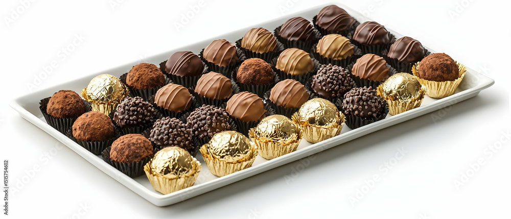 Assorted Chocolate Truffles On White Platter Assorted Chocolate Truffles On White Platter