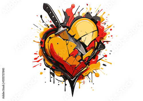Broken Heart Stabbed by Knife Emotional Pain, Betrayal, and Heartbreak Conceptual Illustration